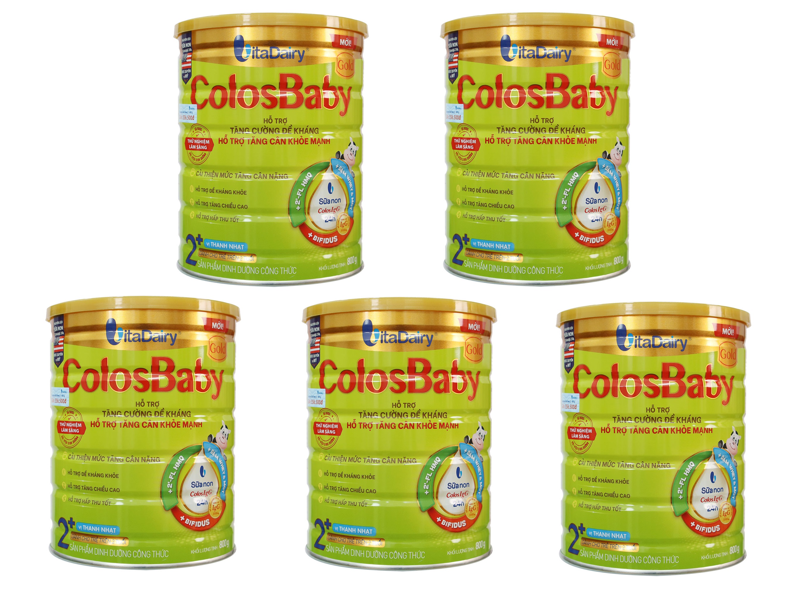 Combo 5 lon Sữa công thức Colosbaby Gold 2+ Mới vị THANH NHẠT lon 800G (trên 2 tuổi)