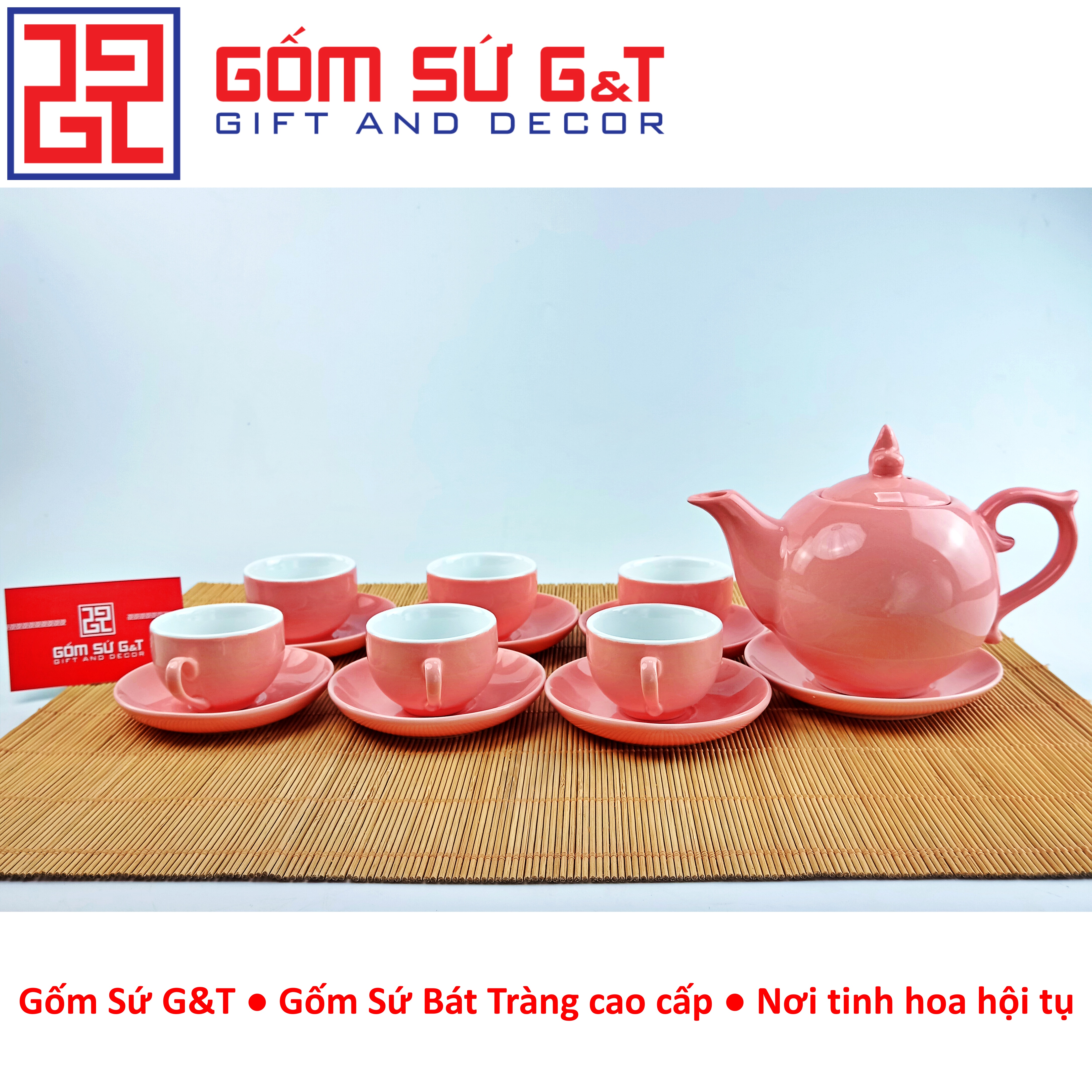 Bộ trà chóp lửa màu hồng Gốm Sứ G&amp;T