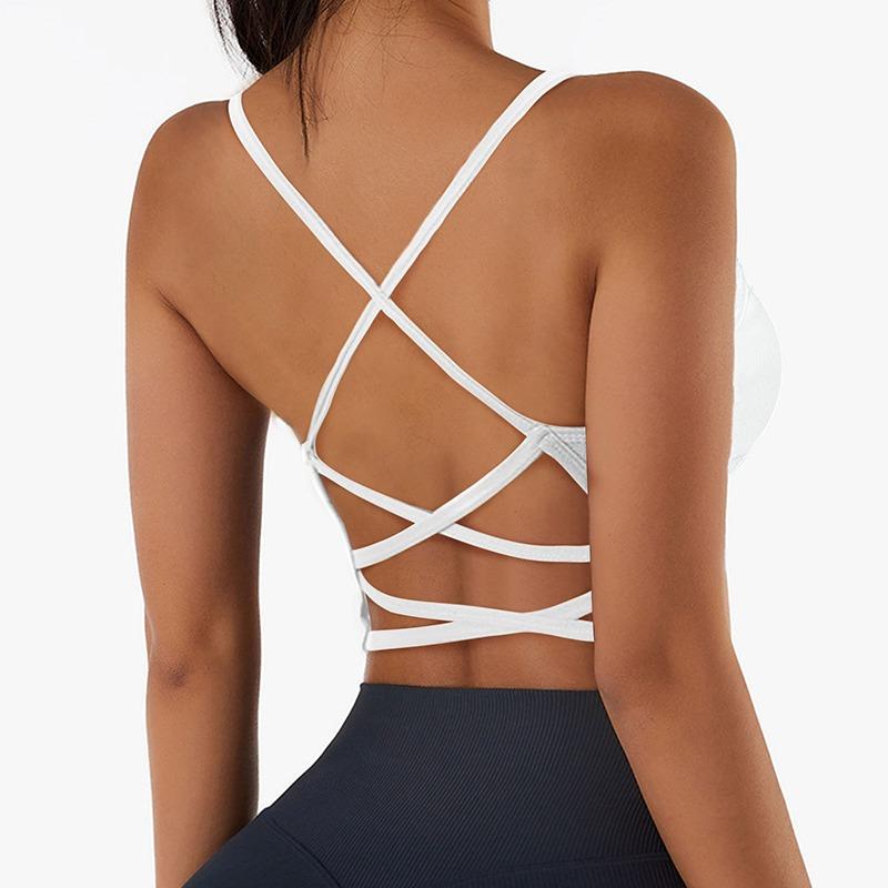 Phụ nữ băng qua dây đeo thể thao áo ngực không dây đẩy lên áo bra liền kề với pad strappy lưng cho phòng tập thể dục thể thao Brassiere Color: Gray 2