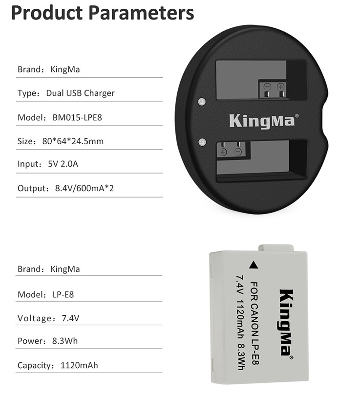 Pin Kingma for Canon LP-E8, Hàng chính hãng