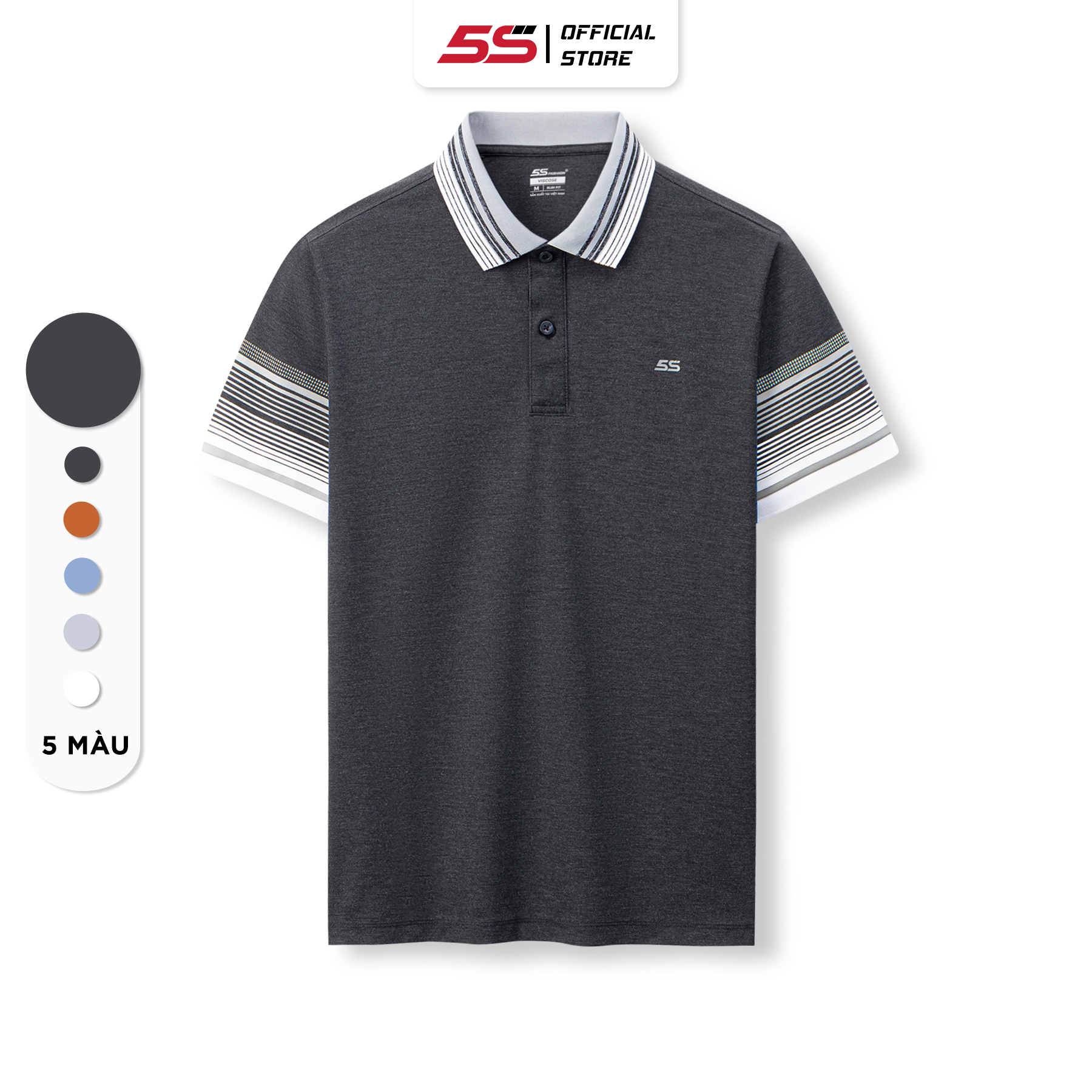 Áo Polo Nam 5S, Chất Liệu Micro Viscose Cao Cấp, Siêu Mát, Thiết Kế Phối Sọc Màu Tay Áo Nổi Bật, Lịch Lãm (APC23034)