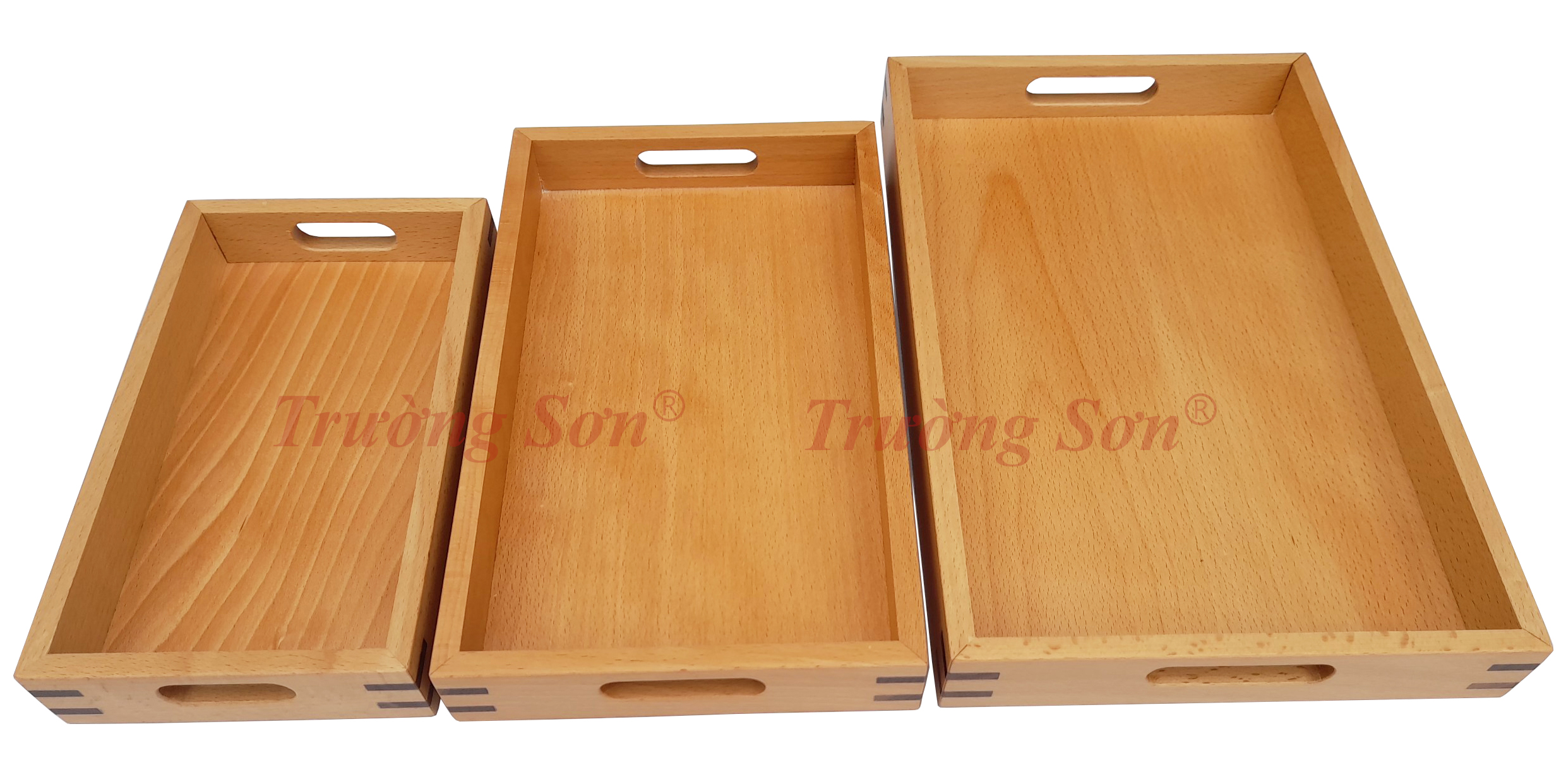 Khay Gỗ Beech Hình Chữ Nhật Lỗ Cầm Tay – Đồ Dùng Nhà Bếp Thương Hiệu Trường Sơn