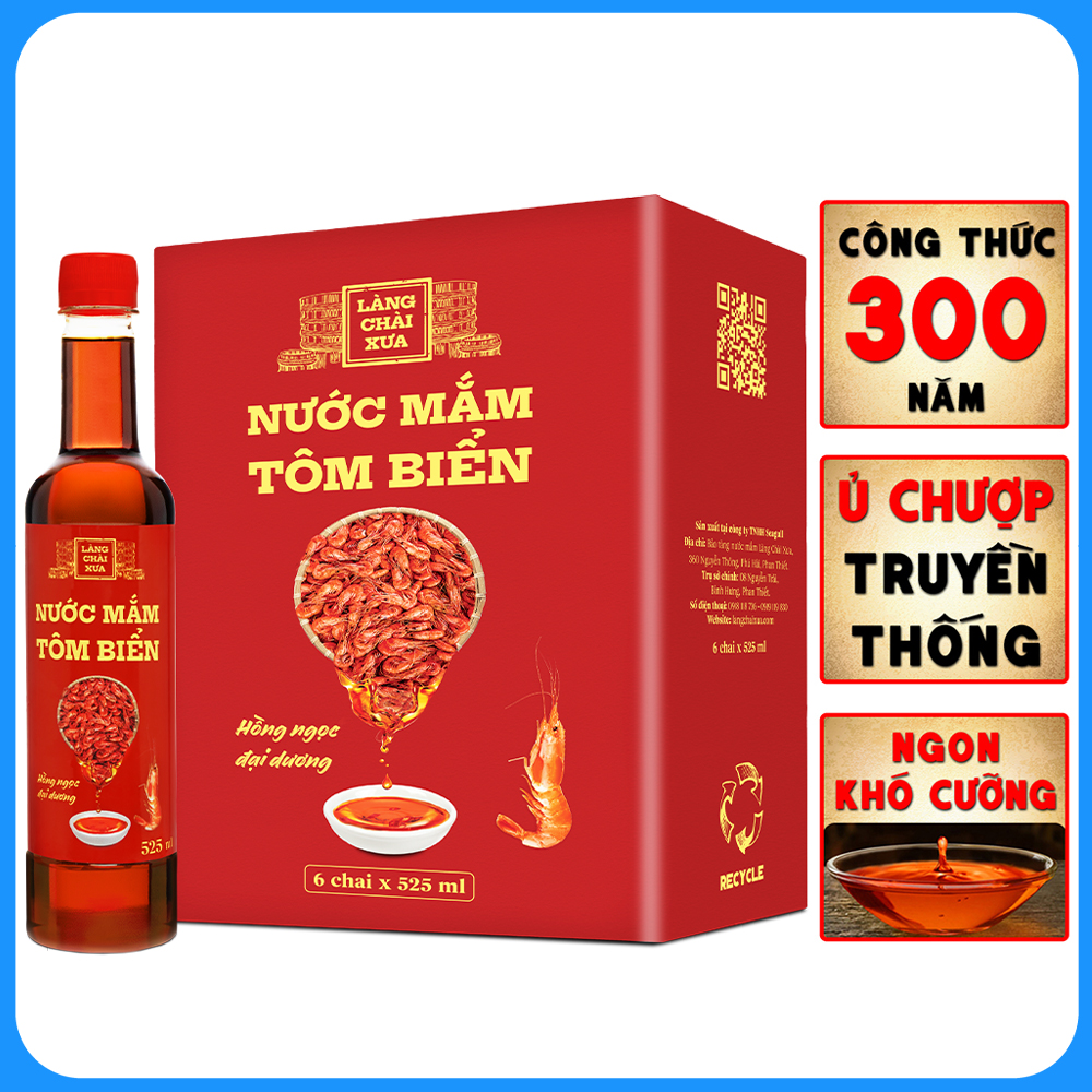 Đặc Sản Phan Thiết - Nước Mắm Tôm Biển Làng Chài Xưa 525Ml/Chai Hồng Ngọc Đại Dương 300 Năm Truyền Thống