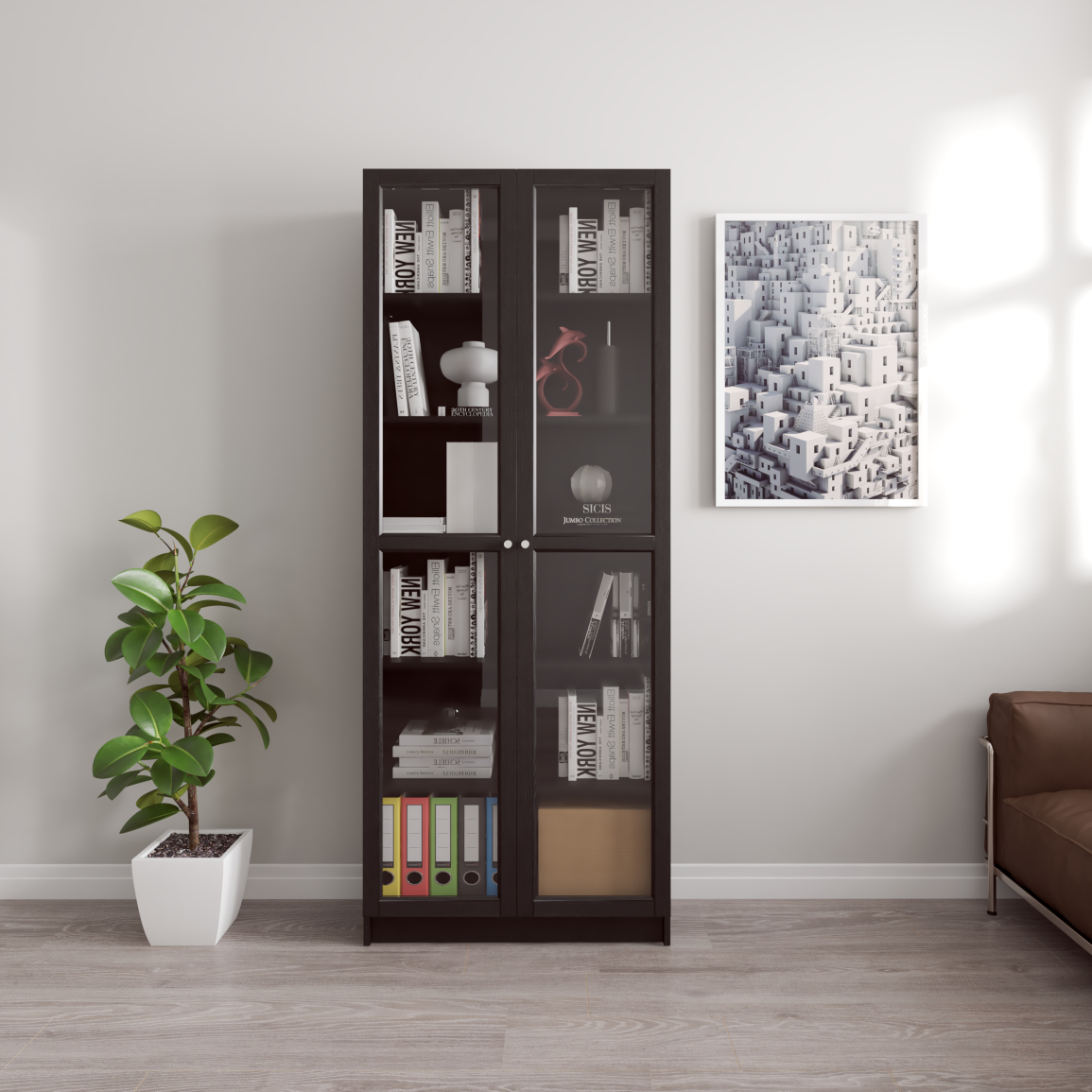[Happy Home Furniture] CATY, kệ sách 6 tầng cửa kính,  80cm x 30cm x 202cm (DxRxC), KSA_010