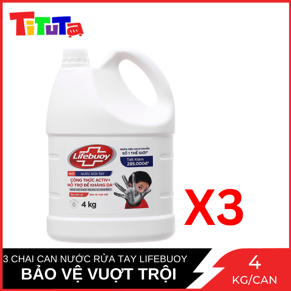 Combo 3 Can Nước Rửa Tay Lifebuoy Bảo Vệ Vượt Trội 10 - 4kg x3