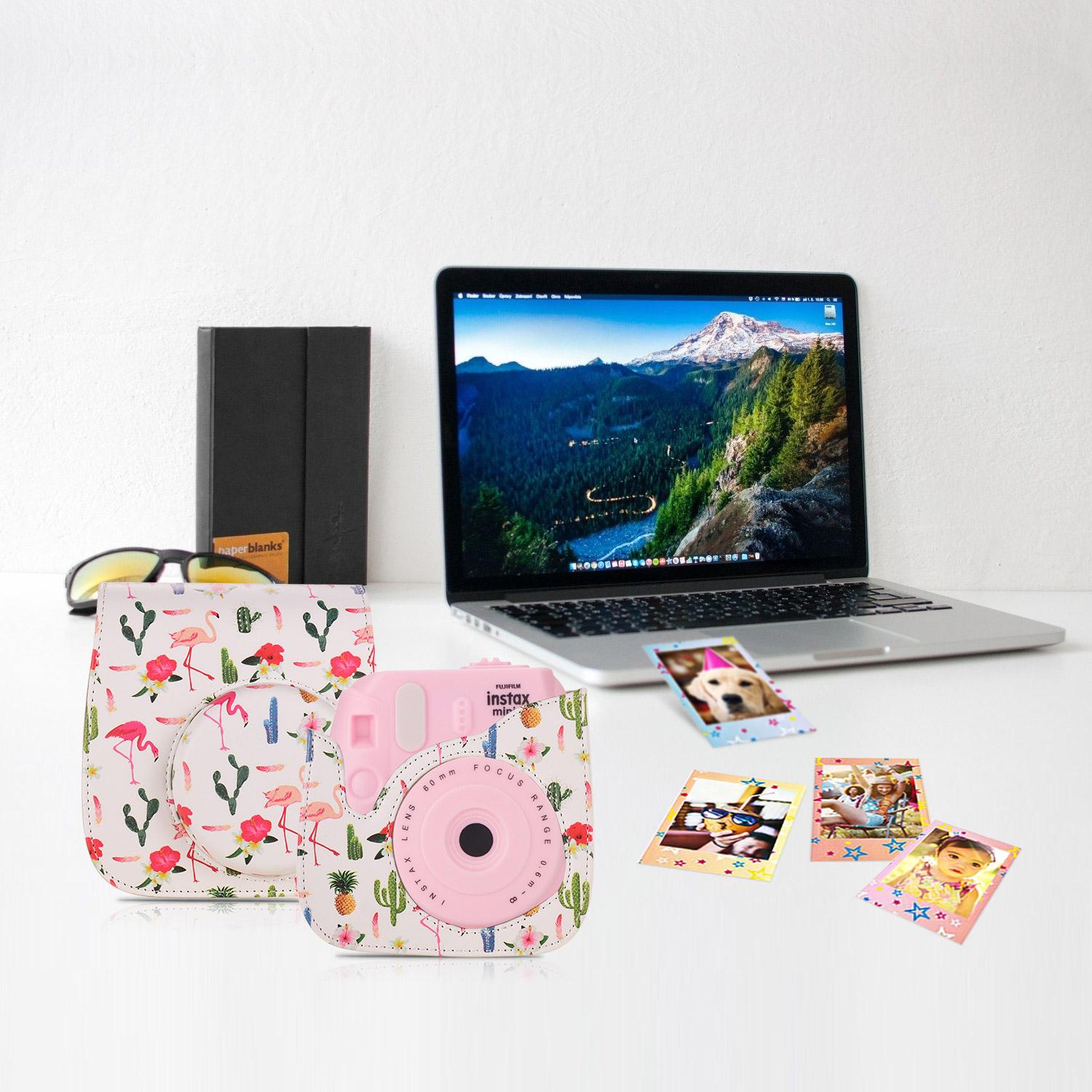 Túi đựng máy ảnh cầm tay Da PU họa tiết dễ thương với dây đeo vai Tương thích với Fujifilm Fuji Instax Mini-Màu trắng