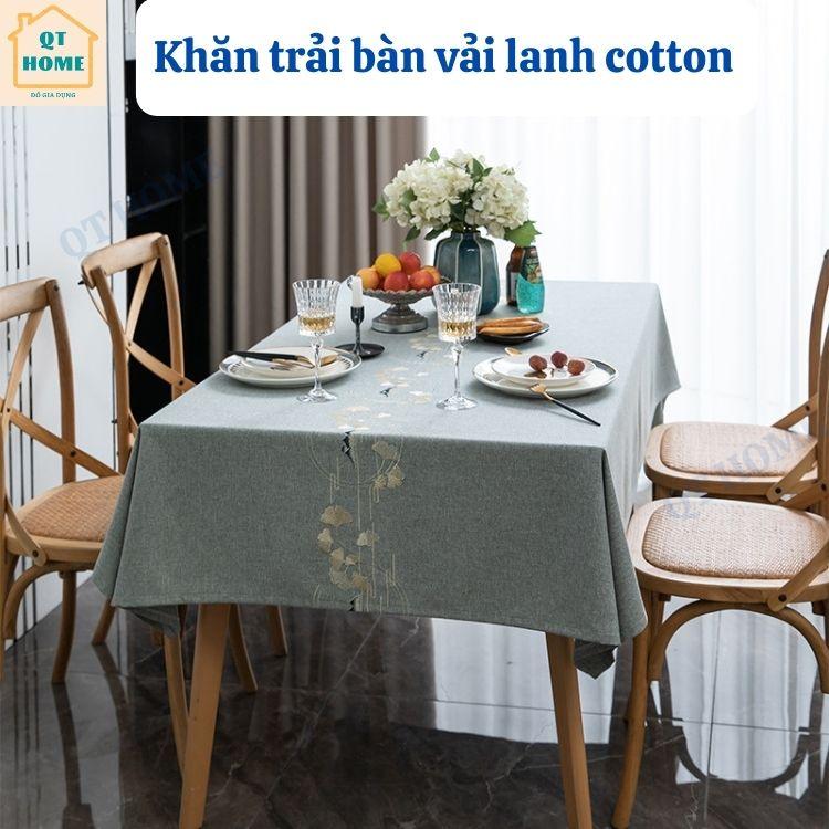 Khăn Trải Bàn Vải Lanh Cotton Màu Đồng Nhất, Thêu Bông Hoa Nổi, Sang Trọng