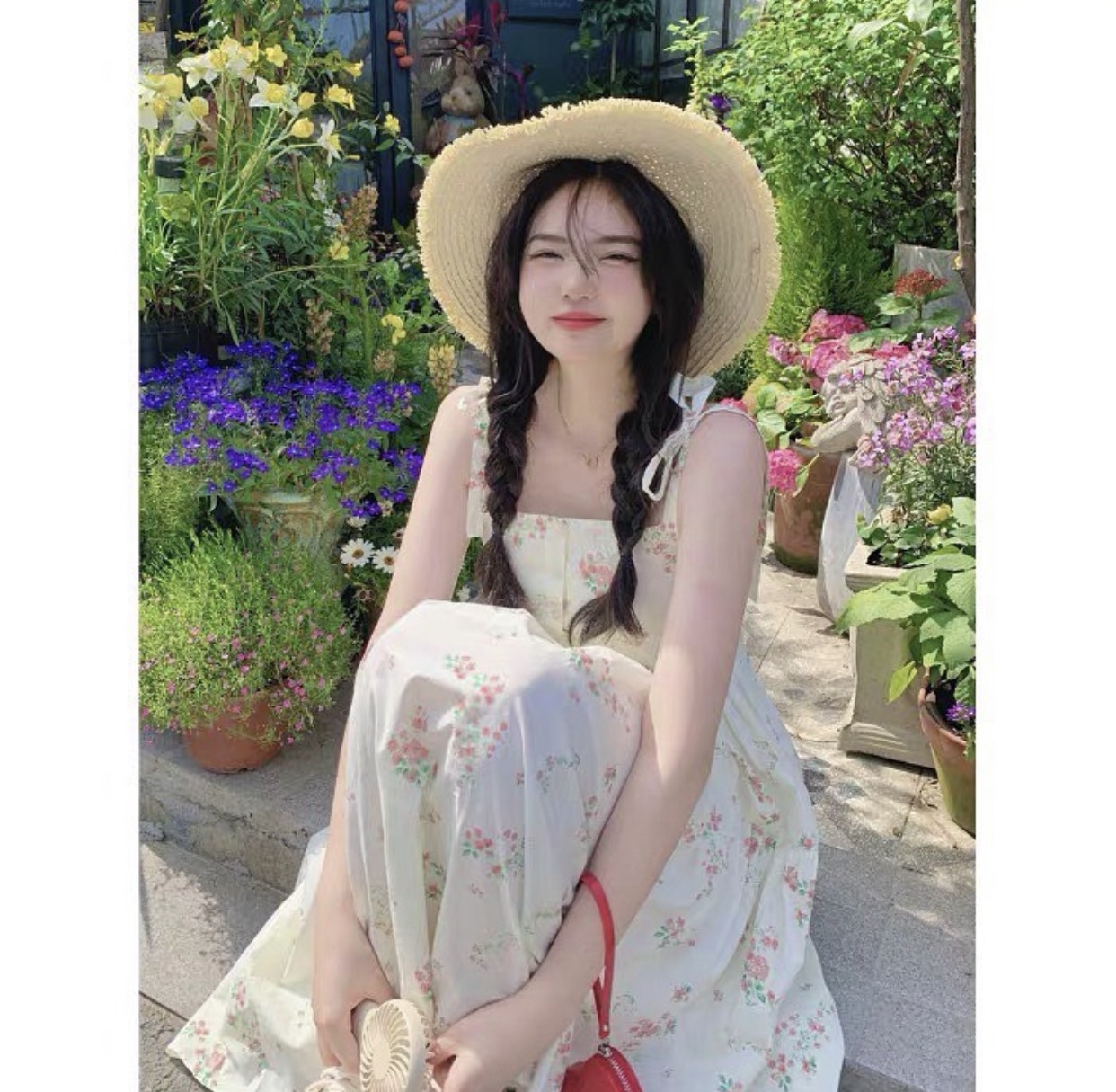 Váy 2 dây buộc nơ bánh bèo hàng 2 lớp ulzzang hàn quốc