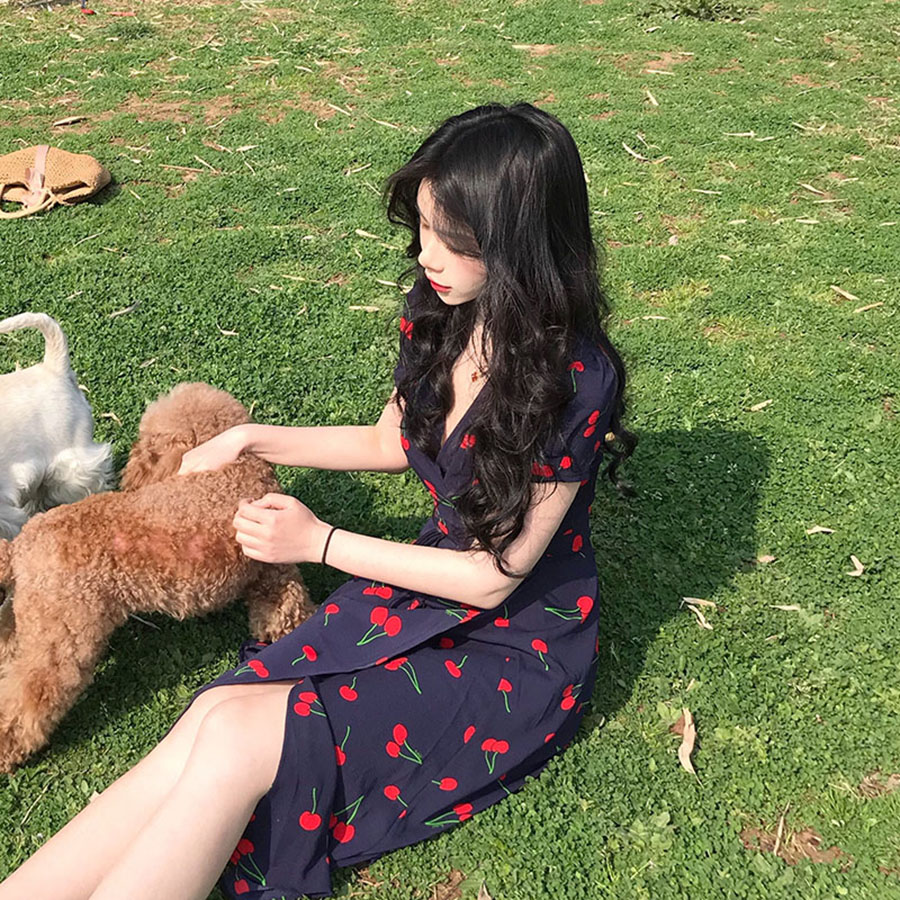 Đầm cổ chéo xẻ tà CYHERRY DRESS