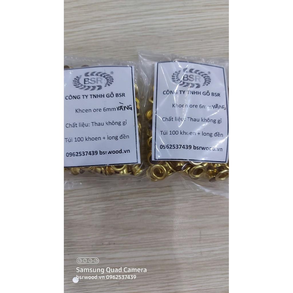 Khoen ore 6mm Khoen mắt cáo 6 ly Thau không gỉ MÀU VÀNG Khuy mắt cáo bấm vải Túi 100 cái Phụ liệu may mặc