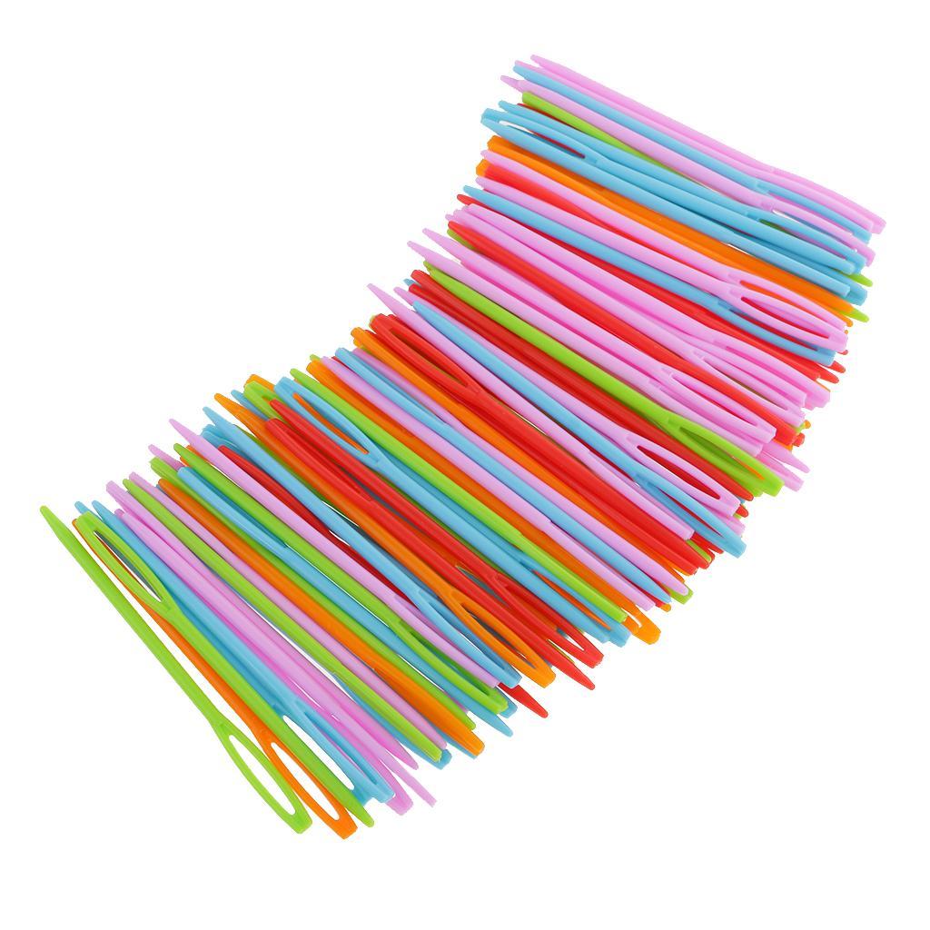 3x 100pcs 7cm Multicolor Plastic Sewing Threading Darning Needles Cross Stitch