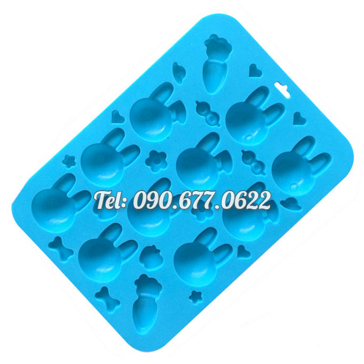 Khuôn silicone làm rau câu, kẹo dẻo, socola 12 thỏ con, cà rốt - Mã số 1342