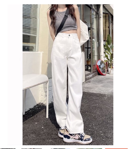 Quần kaki ống rộng nữ, quần jean dáng suông baggy cạp cao basic