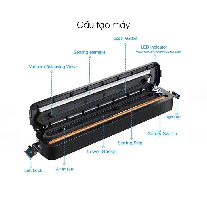 Máy hút chân không thực phẩm Vacuum Sealer kiêm máy hàn miêng túi kèm 10 túi hút chân không