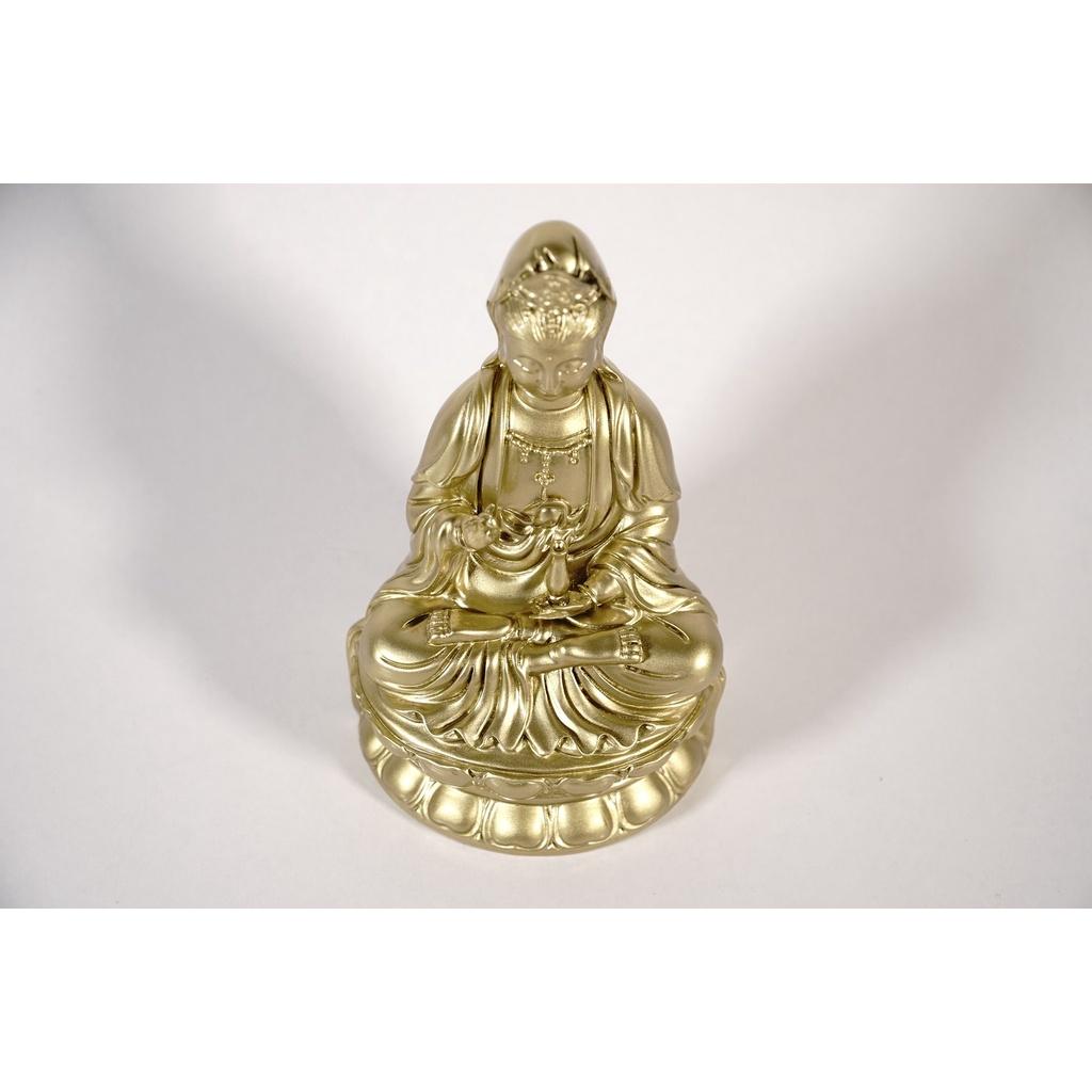 Tượng Phật Quan Thế Âm Bồ Tát ngồi đài sen mạ đồng - Cao 15cm