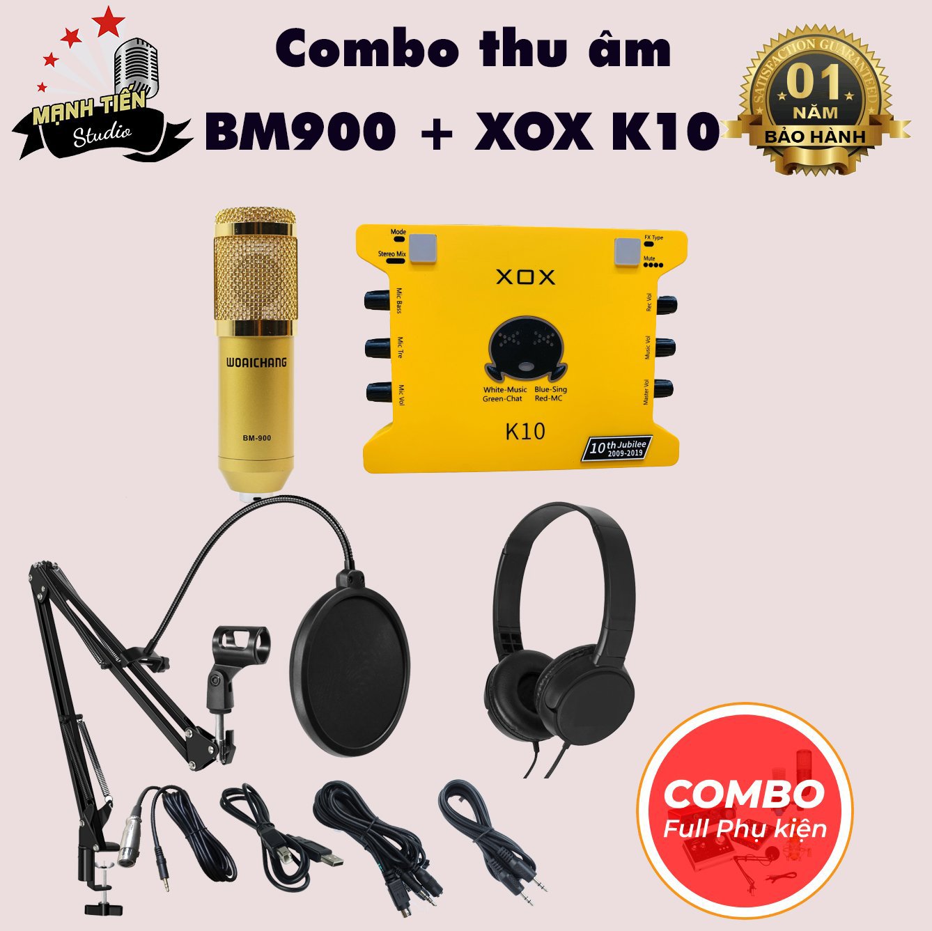 Bộ Combo livestream woaichang BM900 Sound card XOX K10 jubilee - Kèm full phụ kiện kẹp micro, màng lọc, tai nghe chụp tai - Thu âm, livestream, karaoke online chuyên nghiệp trên cả điện thoại lẫn máy tính - Hát cực hay, giá cực tốt - Hàng chính hãng