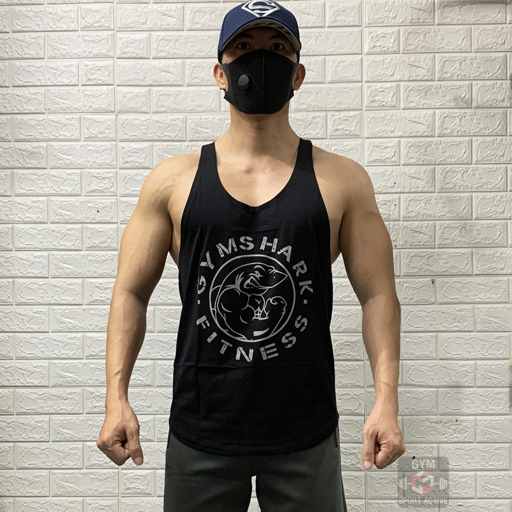 Áo ba lỗ nam thể thao áo tank tập gym nam stringer GymShar'k cá mập thun cotton co giãn 4 chiều