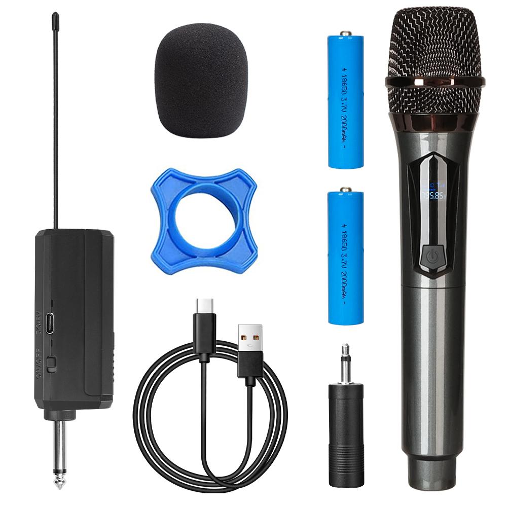 Micrô không dây 2 kênh UHF micrô động cầm tay kép với pin sạc 2000mAh cho amp karaoke wedding pa