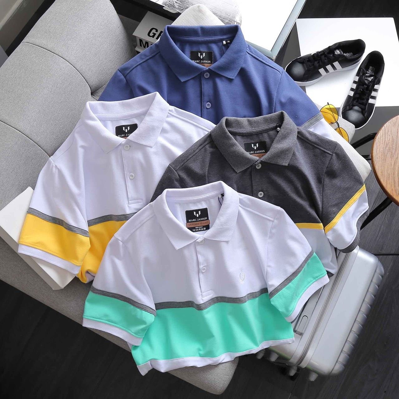 Áo thun polo nam sọc ngang cá sấu có cổ bẻ Nexx & Dee trung niên vải cao cấp ND06