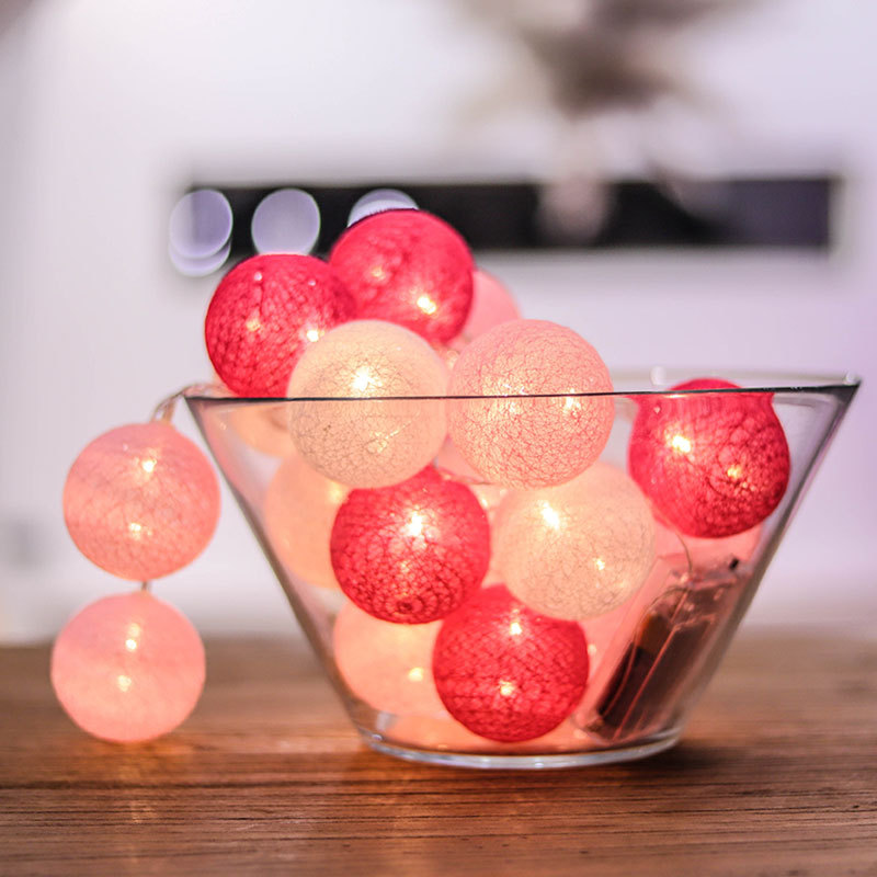 Dây Đèn LED Bóng Tròn Cotton Ball 20 Bóng - Nhiều Màu