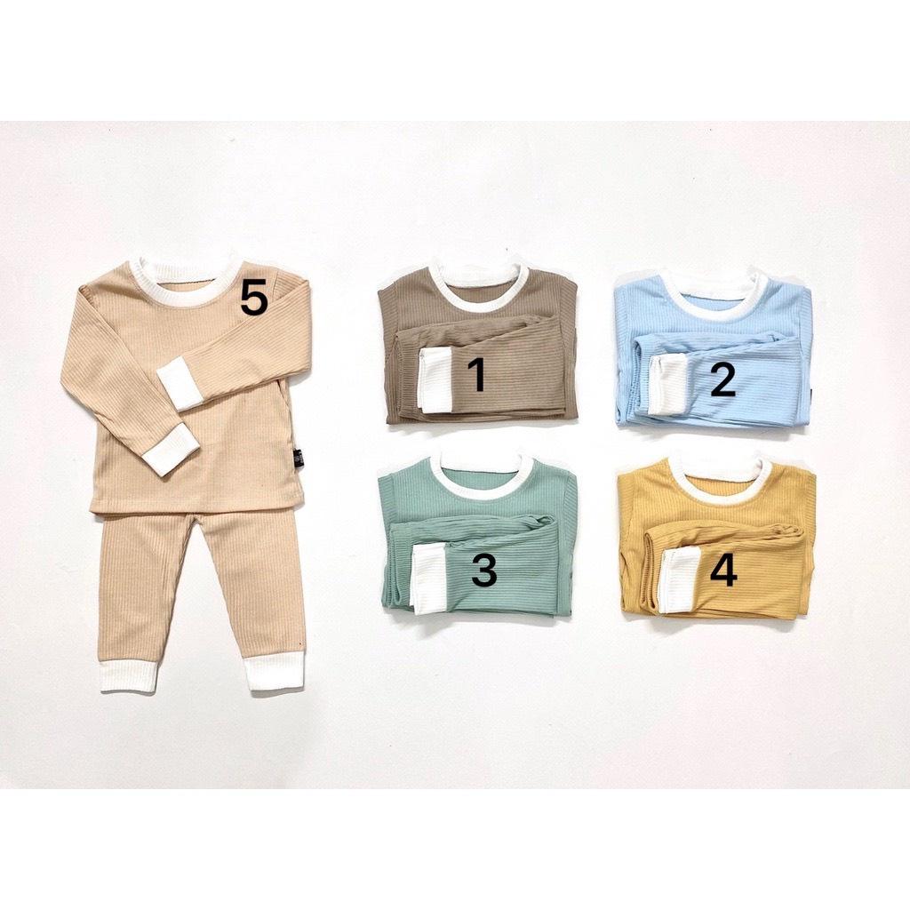 Bộ dài tay thun tăm phối trắng cho bé trai, bé gái cực xinh - MC0176