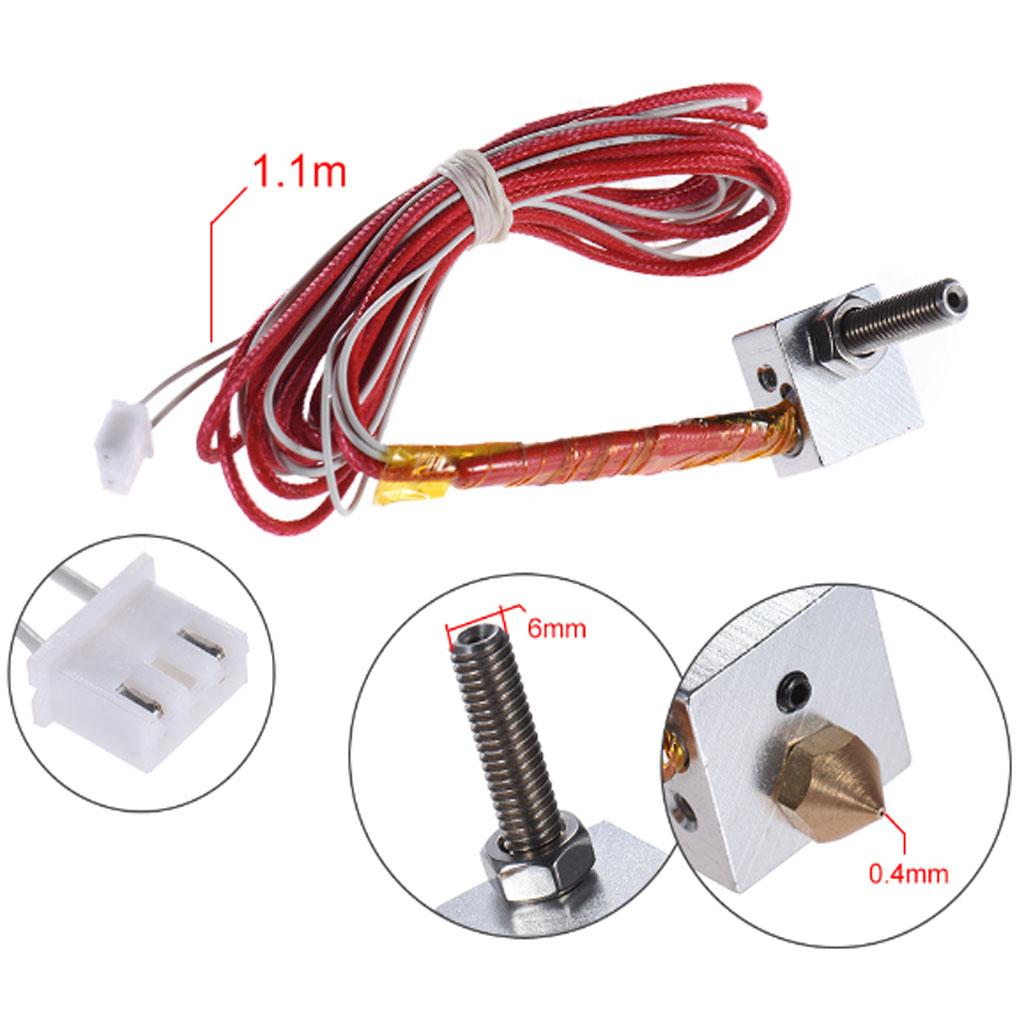 MK8 Hot End Kit 0.4mm Nozzle+ Extruder Throat+Heater Block For 3D Printer