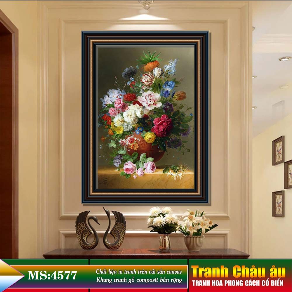 Tranh hoa treo tường phong cách cổ điển Châu âu. Tranh in trên chất liệu vải canvas cao cấp, khung gỗ composit. MS 4577