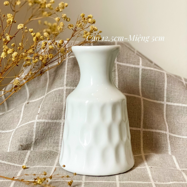 Lọ Hoa Gốm Sứ Mini Bát Tràng Men Trắng Mỹ Nghệ Việt
