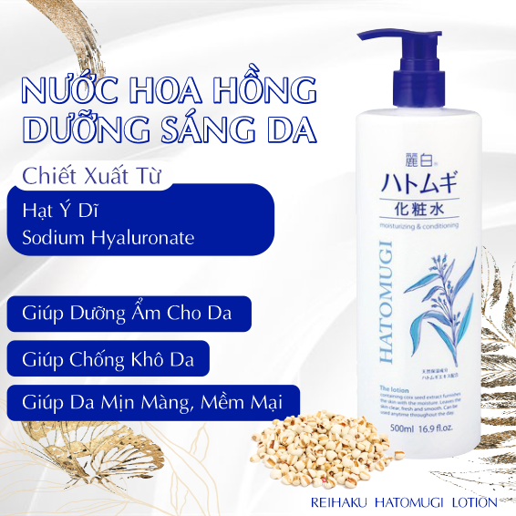 Nước Hoa Hồng Reihaku Hatomugi Lotion Cấp Ẩm Mịn Da Chiết Xuất Hạt Ý Dĩ (Chai 500ml)