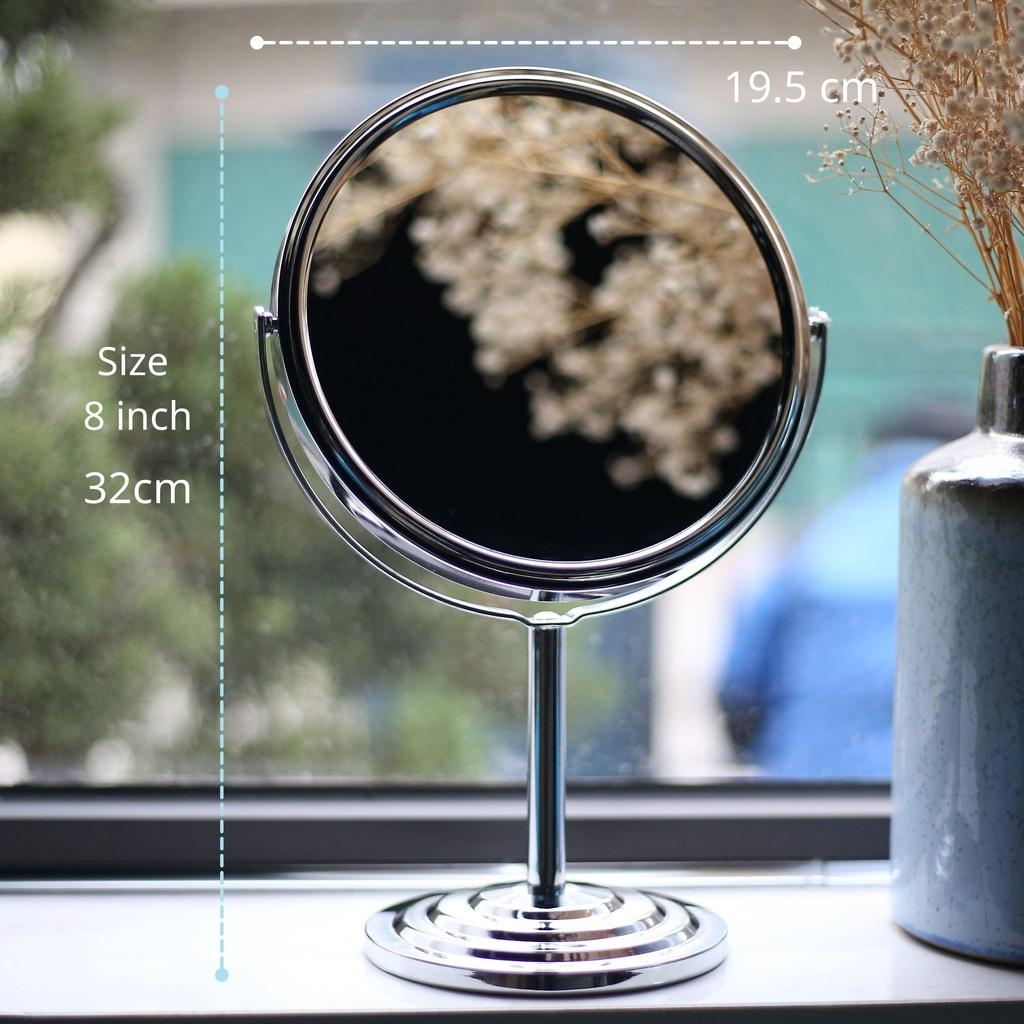 Gương Để Bàn Trang Điểm Bằng Inox Cao Cấp Không Gỉ Cỡ Lớn Xoay 360 Độ Zoom X2 CHIBI HUB Gbcc01