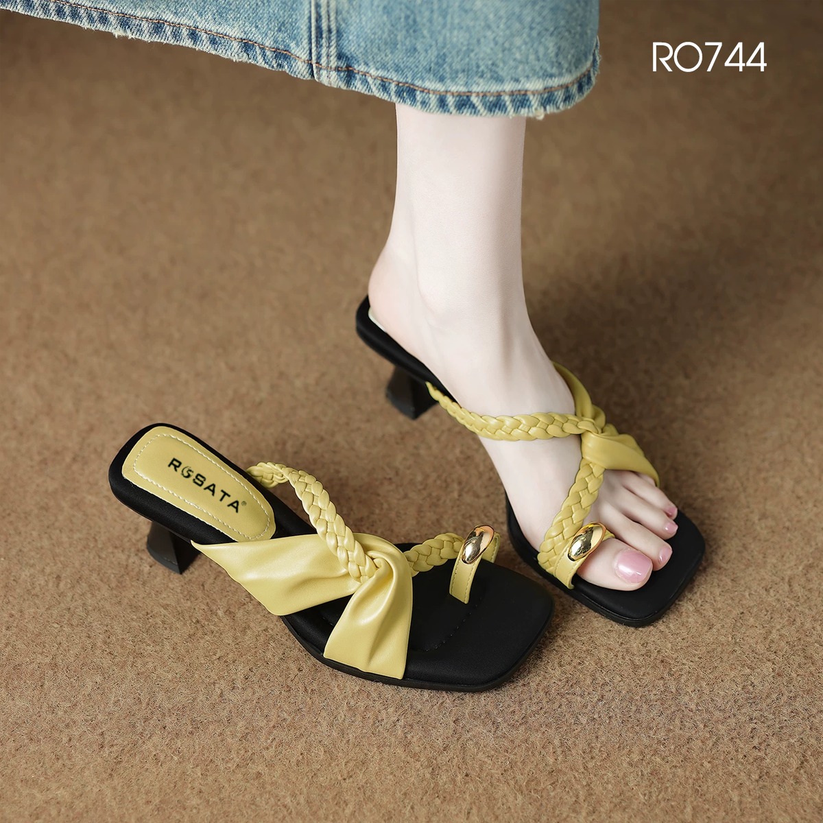 Dép nữ quai chéo xỏ ngón ROSATA RO744 - 7p - Đen vàng - BKSTORE - HÀNG VIỆT NAM