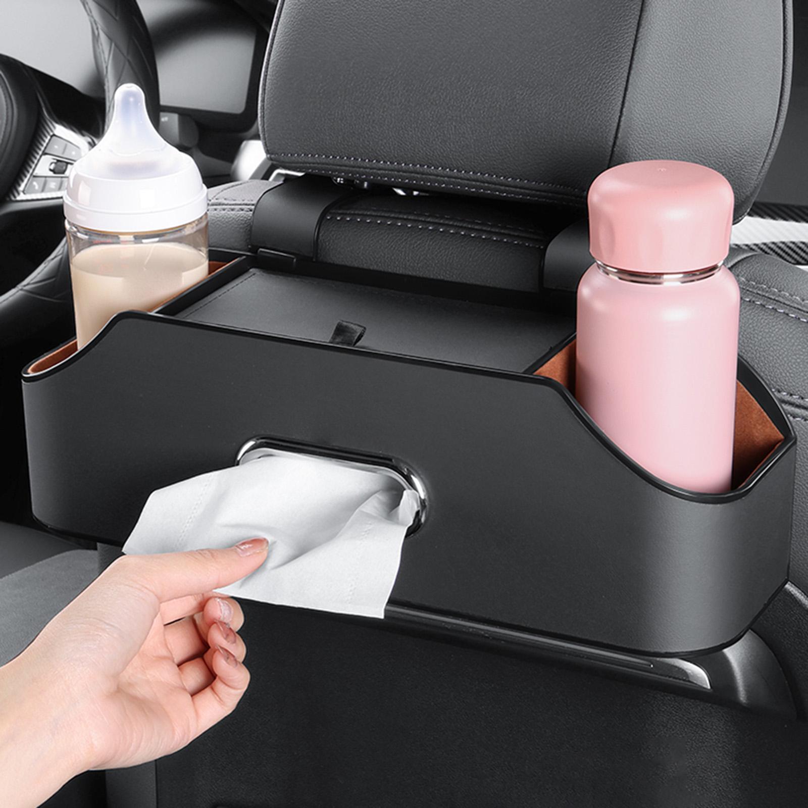 Car Headrest Seat Hanging Organizer with 2 Coasters Cup Holder Napkin Holder Durable 34.8x12x9.3cm Tear Resistant Waterproof Multifunctional