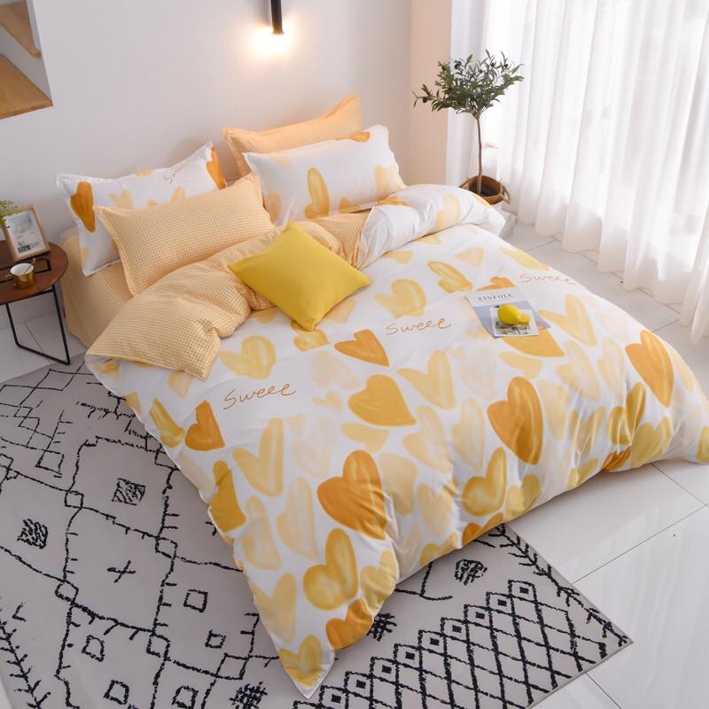 Bộ chăn ga Cotton Poly tim vàng - mẫu mới phong cách Hàn Quốc