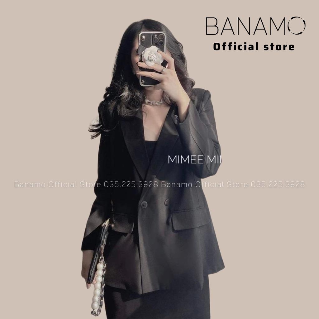 Áo khoác blazer nữ 2 lớp dài tay đệm vai đứng form Banamo Fashion áo vest công sở dài tay 3936