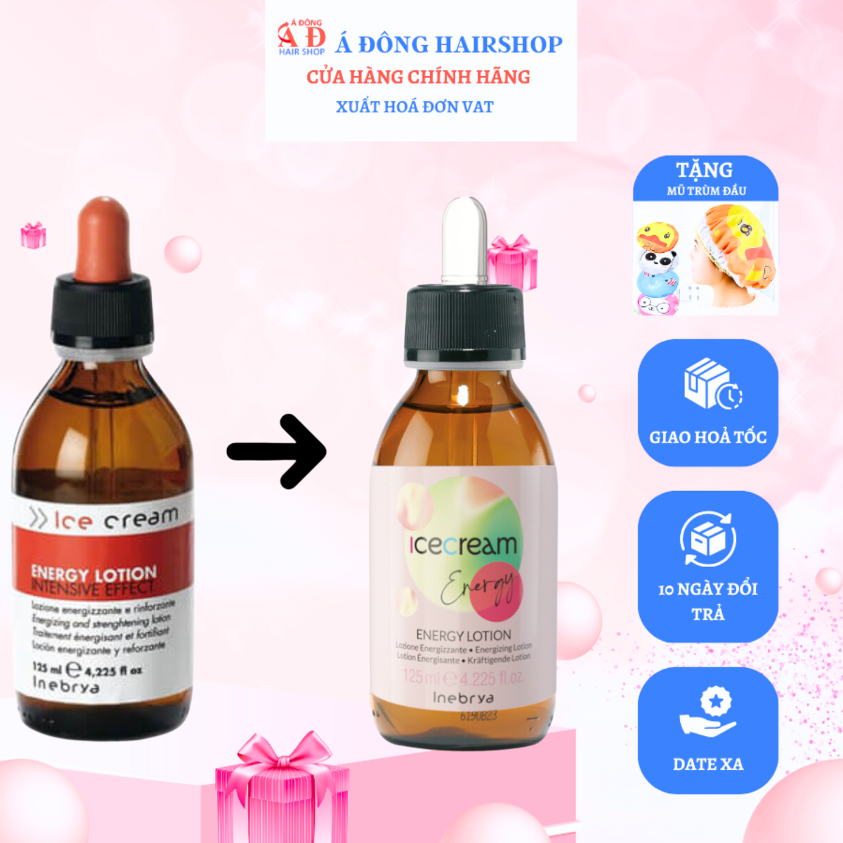 Inebrya Ice-Cream Energy Lotion Tinh chất ngăn rụng kích thích mọc tóc Italy 125ml New 2023