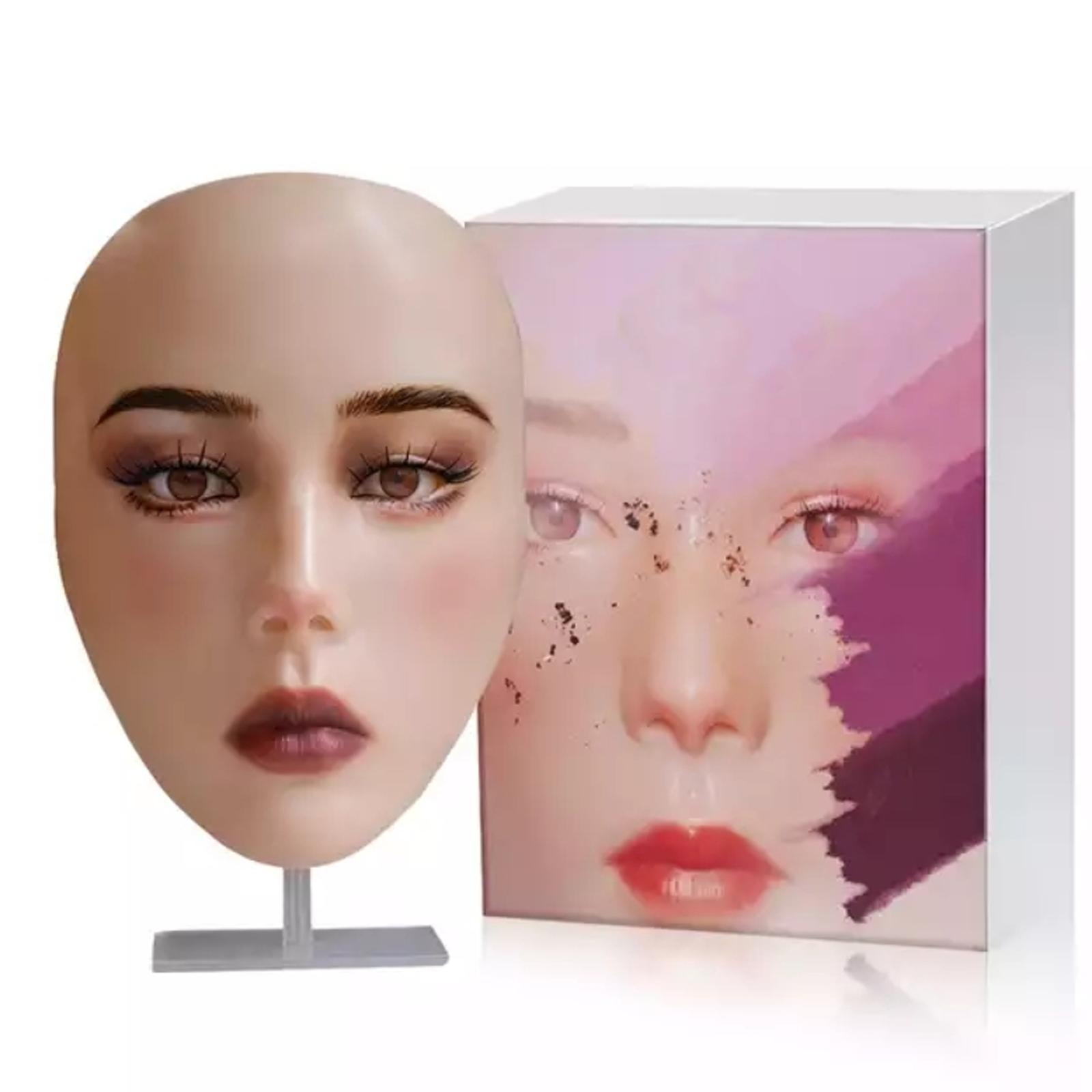 Reusable Makeup Practice Face Realistic Flexible Mannequin Head 5D Silicone for Cosmetology Permanent Makeup Artists Beginners Salon Home