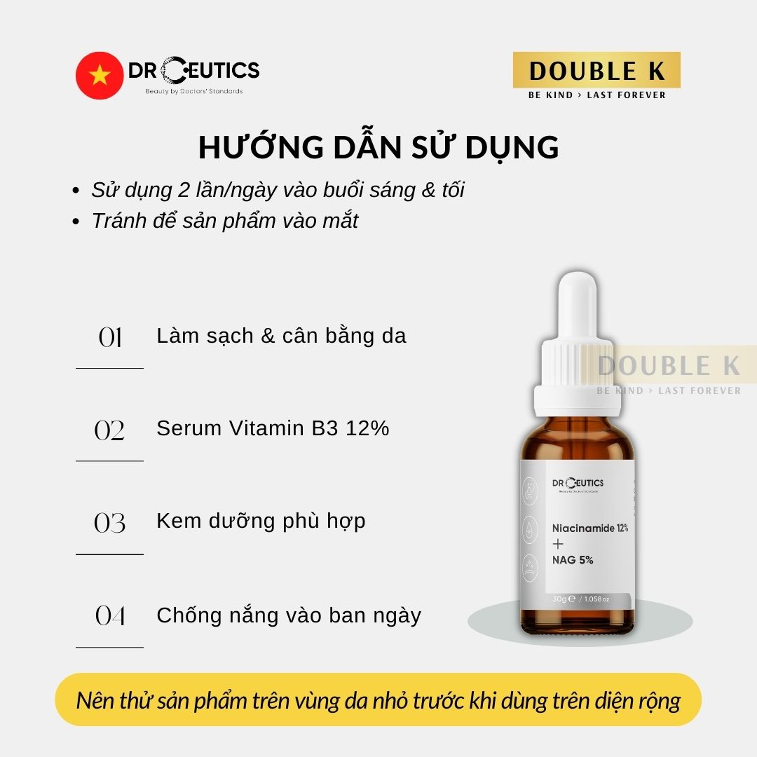 DrCeutics Niacinamide 12% + NAG 5% - Serum Sáng Da, Mờ Thâm Mụn, Se Nhỏ Lỗ Chân Lông - Double K