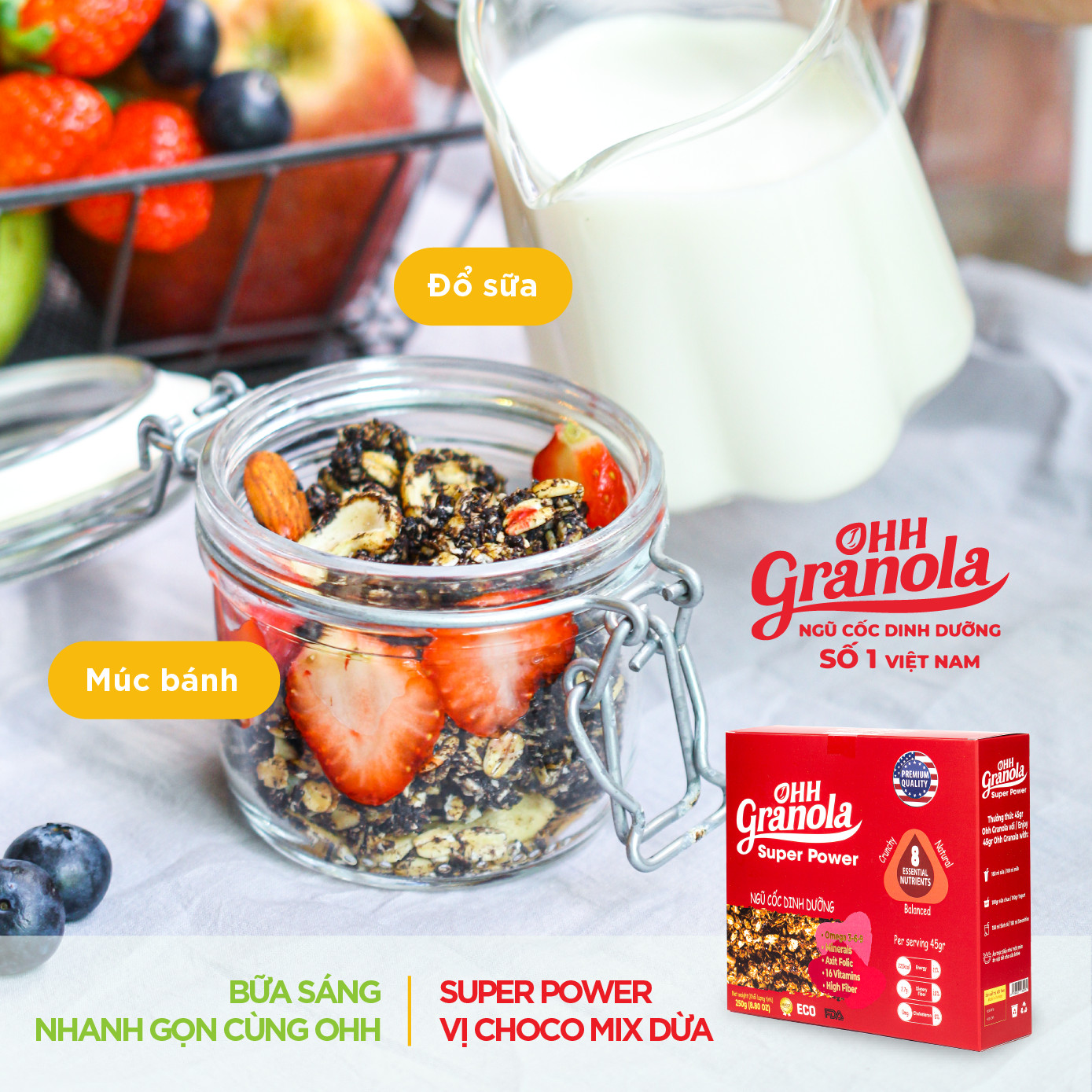 Ăn Liền Không Nấu OHH Granola - Ngũ Cốc Tập Gym Hoa Quả Sấy Khô + Ngũ Cốc Tăng Cơ Yến mạch, mắc ca, hạt óc chó,danh chế độ Eat Clean Combo 02 x Hộp 250g, Tiêu chuẩn chất lượng FDA Hoa Kỳ