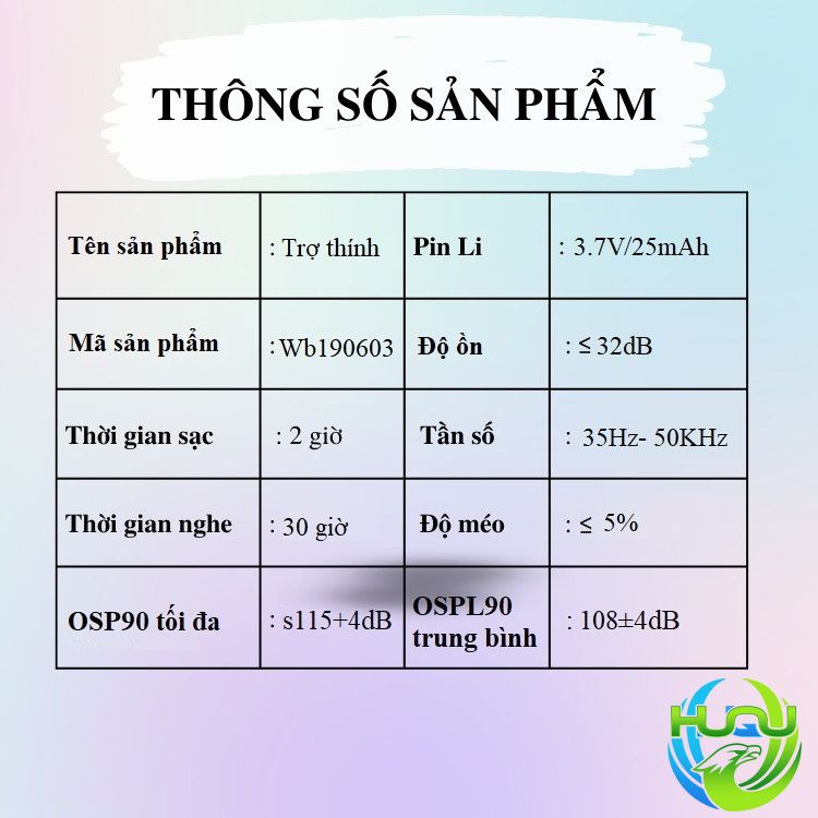 Máy Trợ Thính Huqu HQ-WB190603- Công Nghệ Mới Không Hú, Tai Nghe Trợ Thính Dạng 2 Tai -Hàng Chính Hãng .