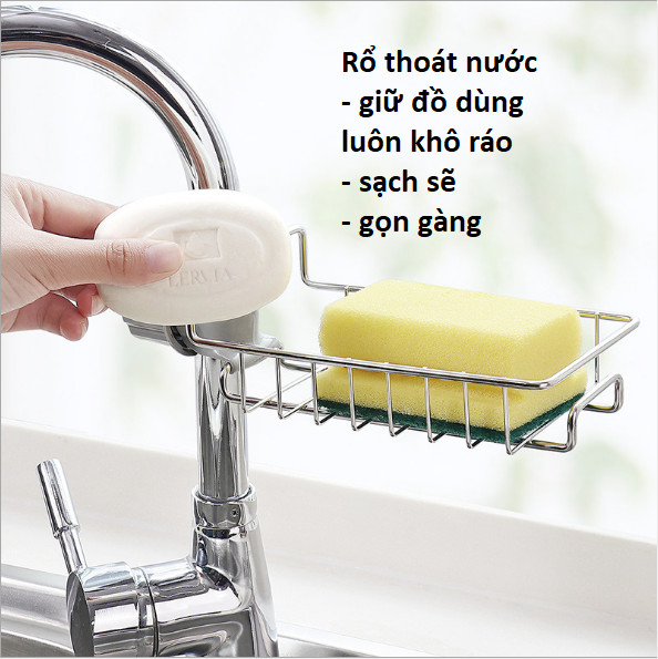 Rổ treo vòi nước rửa chén, phòng tắm tiết kiệm không gian nhà bạn, chất liệu Inox bền đẹp GD193-RTVN-Inox