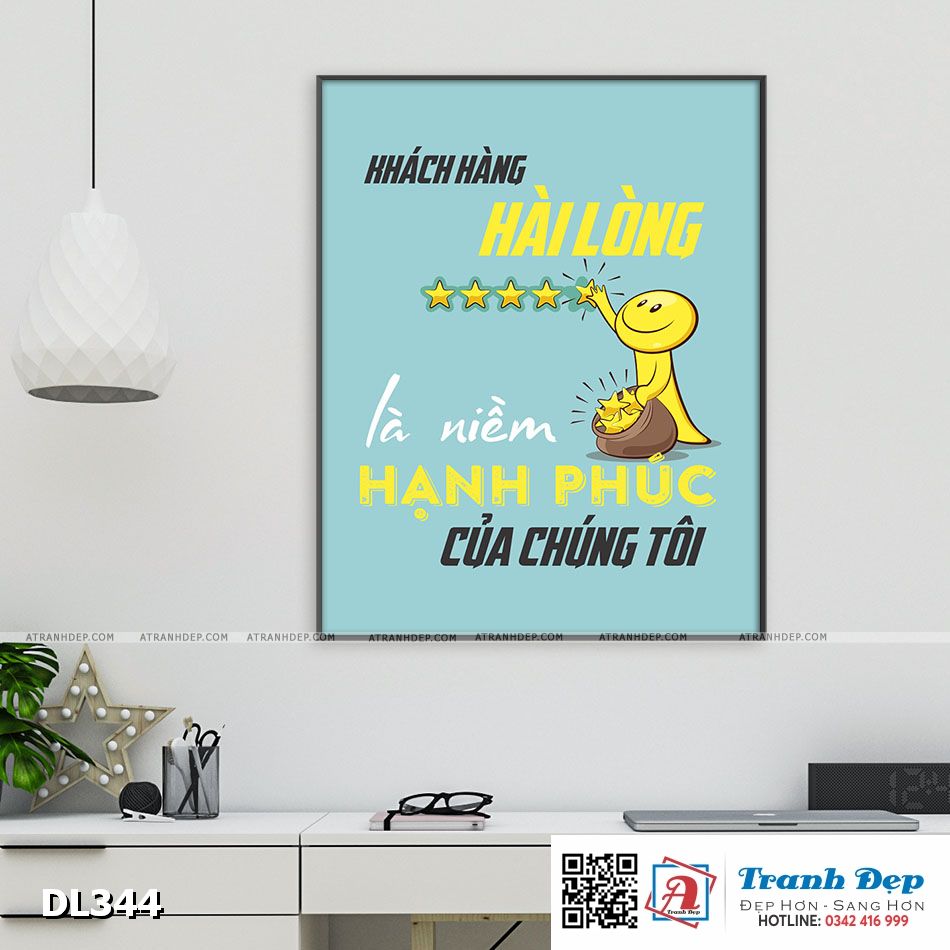 Tranh động lực trang trí phòng làm việc - Khách hàng hài lòng là niềm hạnh phúc của chúng tôi - DL344