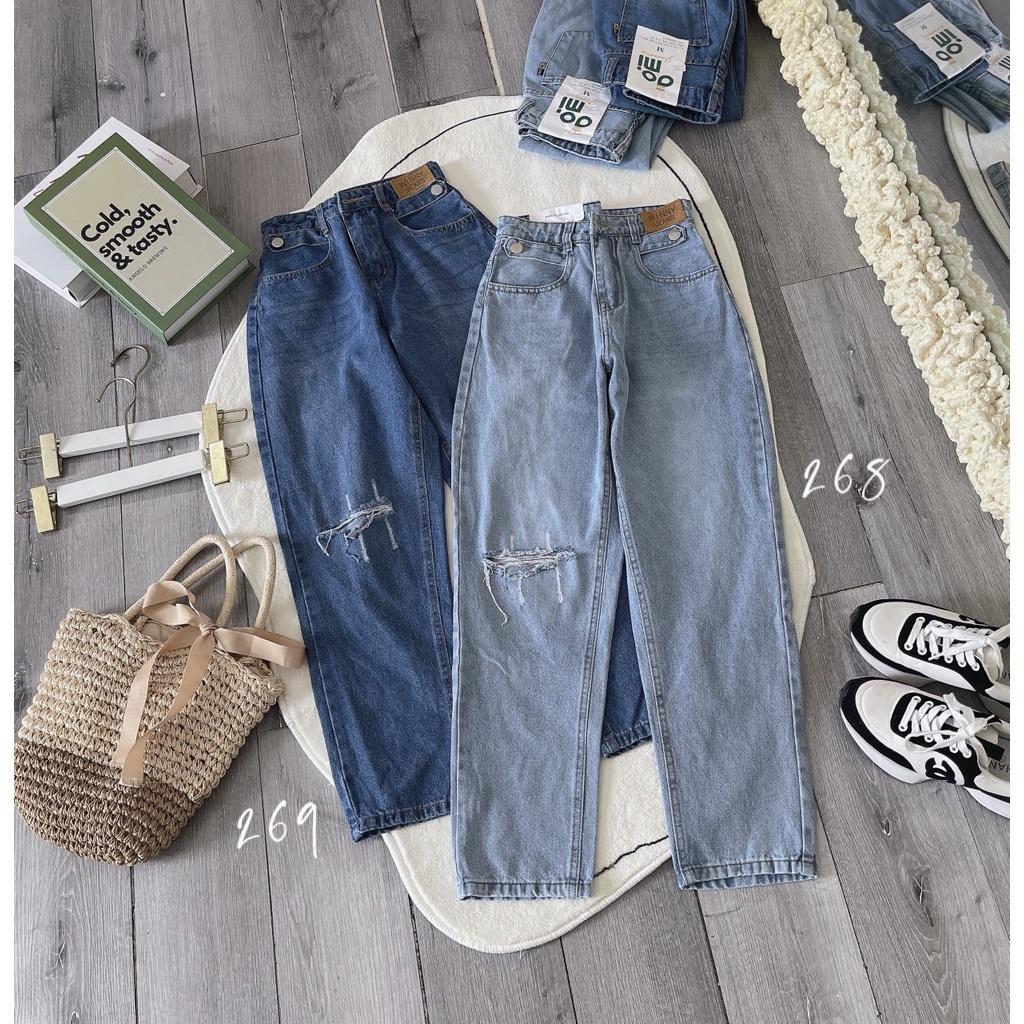 QUẦN BÒ NỮ, QUẦN BAGGY JEAN RÁCH GỐI - ĐM02