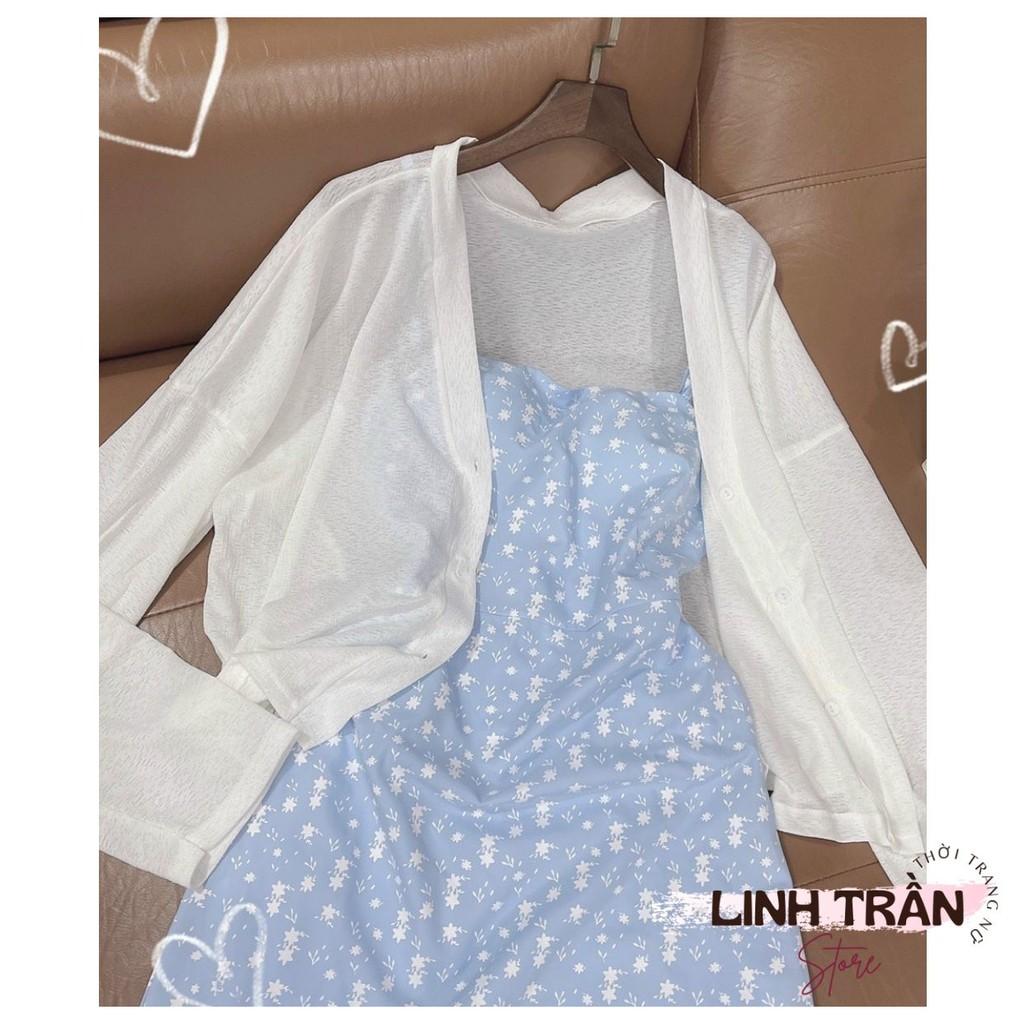Sét Váy Hoa Nhí Và Áo Khoác Cardigan Đầm 2 Dây Hoa Nhí Mix Áo Cardigan Linh Trần Store