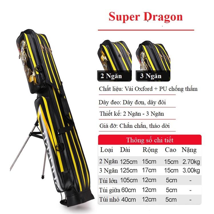 Bao Đựng Cần Câu Đài 1m25 Super Dragon 3 Ngăn Phụ Sức Chứa Lớn Có Giá Đỡ Cao Cấp TDC11