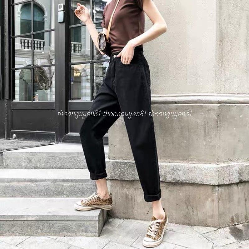 Quần Jean Baggy Nữ Dáng Lỡ Cạp Cao Trơn