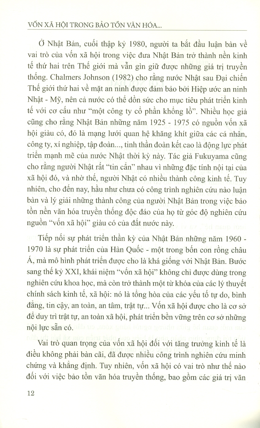 Vốn Xã Hội Trong Bảo Tồn Văn Hóa Truyền Thống ở Nhật Bản Và Quốc - Kinh Nghiệm Đối Với Việt Nam (Sách chuyên khảo)