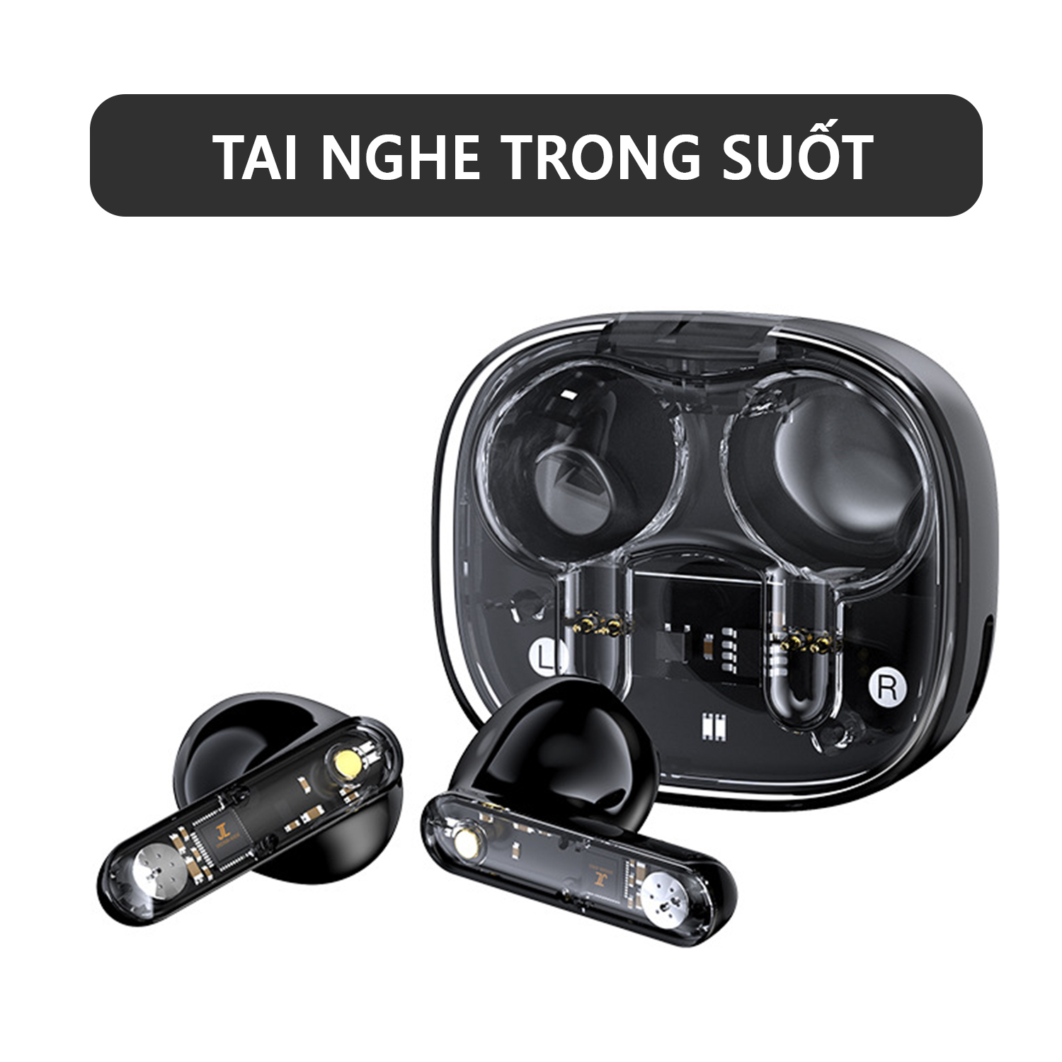 Tai Nghe Bluetooth Mini Trong Suốt eXtreme TN1101 Pin Trâu, Hỗ Trợ Nghe Gọi, Tai Nghe Không Dây Chống ồn ENC, Sạc Type C, Cảm Ứng 1 Chạm - Hàng chính hãng