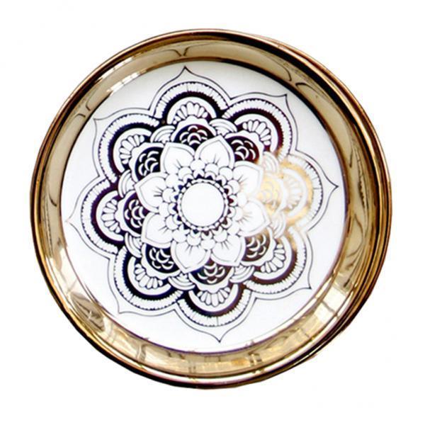 2X Nordic Style Ceramic Small Dishes Circle Trinket Tray Gold Trim Style-02