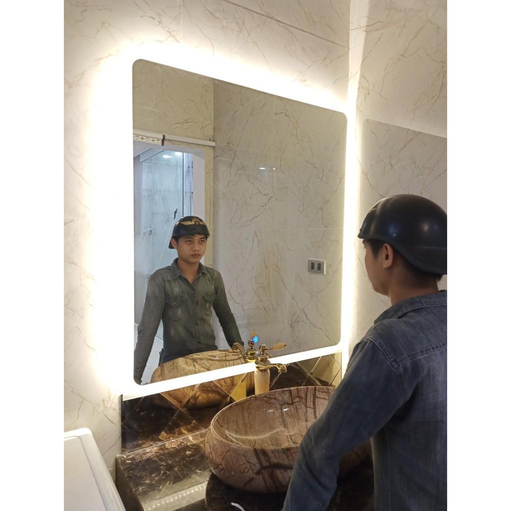 Gương đèn led cảm ứng đển bàn trang điểm treo tường chữ nhật nhà tắm thông minh kích thước 50x70 cm - guonng