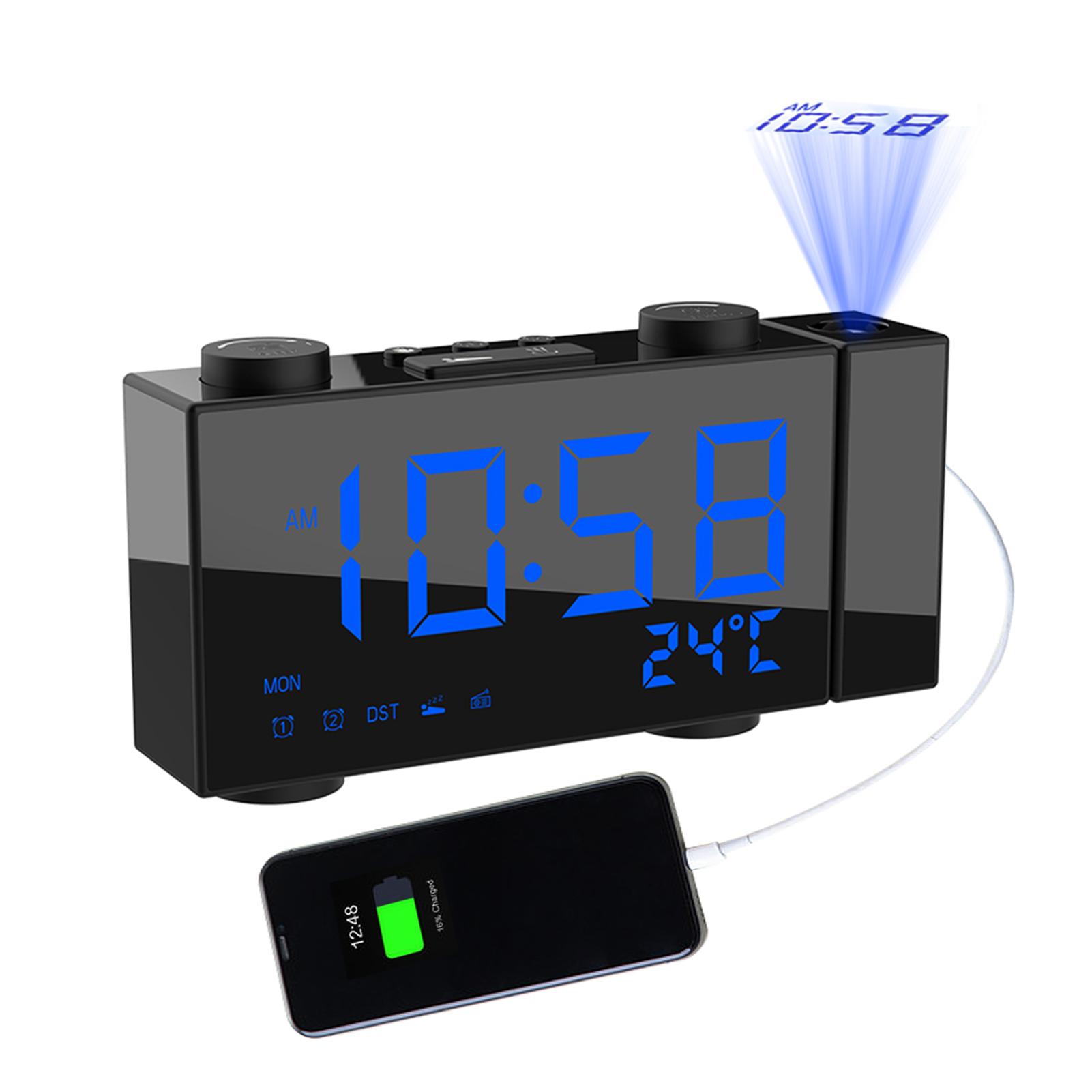 Đồng hồ báo thức có đài FM -màn hình LED 6inch- có máy chiếu xoay 180 độ báo động kép- chữ số trắng